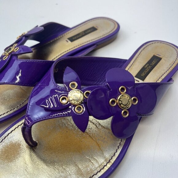 Louis Vuitton Vernis Flower Thong Sandals Purple Flip Flops Size 7 Authe… - Picture 10 of 14